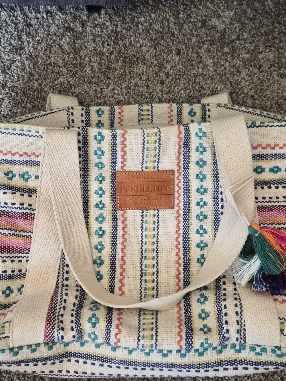 Pendleton Southwestern Stripe Canvas Tote Bag Weekender Beach Travel Boho